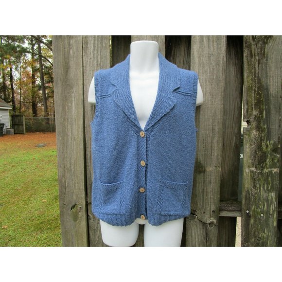 Harold’s Jackets & Blazers - Vtg Harold’s Women’s Hand Knit Blue Vest Collar Medium, Silk Linen Blend